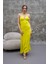 Saten Neon Sarı Midi Boy Elbise 1