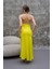 Saten Neon Sarı Midi Boy Elbise 4