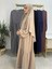 Ferace & Abaya Sufle Eşarp ve Iki Kat Büzgülü Elbise Takım.hijab .hac ve Umre Için Uygundur Bej 3