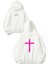 Cross Tasarım Baskılı Oversize Beyaz Kapüşonlu Sweatshirt 1
