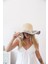 Kadın Edt Bej Mavi Yazı Detaylı Hasır Şapka 1