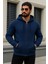 Erkek Kışlık Oversize Mavi Kapsonlu Fermuarli Sweat 1