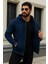 Erkek Kışlık Oversize Mavi Kapsonlu Fermuarli Sweat 3
