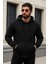 Erkek Kışlık Oversize Siyah Kapsonlu Fermuarli Sweat 1