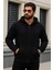 Erkek Kışlık Oversize Siyah Kapsonlu Fermuarli Sweat 2
