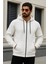 Erkek Kışlık Oversize Beyaz Kapsonlu Fermuarli Sweat 2