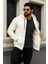 Erkek Kışlık Oversize Beyaz Kapsonlu Fermuarli Sweat 3