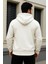 Erkek Kışlık Oversize Beyaz Kapsonlu Fermuarli Sweat 6