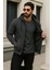 Erkek Kışlık Oversize Füme Kapsonlu Fermuarli Sweat 4