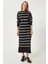 Bisiklet Yaka Uzun Kollu Çizgili Yandan Yırtmaçlı Uzun Triko Elbise 1