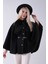 Siyah Yakası Kürklü Dikiş Detaylı Kemerli Panço 47122731.01 1