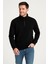 Erkek Dik Yaka Sweatshirt Dik Yaka Yarım Fermuarlı 3 Iplik Şardonlu Pamuk Kumaş - Siyah 3
