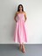 Straplez Pileli Elbise - Pembe 2