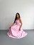 Straplez Pileli Elbise - Pembe 4