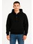Erkek Ovarsize Kapüşonlu Swetshirt Kanguru Çepli Cıtcıtlı 3 Iplik Şardonlu Hoodie - Siyah 2