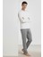 %100 Pamuk Erkek Süprem Pijama Takımı Compact Penye Gri Beyaz Uzun Kol Cepli Ipli Relax Fit Terletmez 2