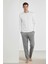 %100 Pamuk Erkek Süprem Pijama Takımı Compact Penye Gri Beyaz Uzun Kol Cepli Ipli Relax Fit Terletmez 5
