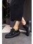Kadın Siyah Eva Tabani Gercek Deri Sneaker 3
