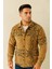 Erkek Desenli Düğmeli Polar Gömlek – Hardal Paisley Desen Yakalı, Uzun Kollu, Oversize Rahat Kalıp - Sarı 1