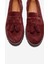 Poen Bordo Süet Hakiki Deri Püsküllü Kadın Loafer Ayakkabı 2