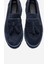 Poen Lacivert Süet Hakiki Deri Püsküllü Kadın Loafer Ayakkabı 2