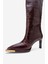 Lunelle Bordo Baskı Altın Detaylı Sivri Burunlu Kadın Topuklu Çizme 4