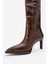 Lunelle Kahverengi Baskı Sivri Burunlu Kadın Topuklu Çizme 5
