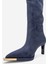 Lexa Lacivert Süet Altın Detaylı Sivri Burunlu Kadın Topuklu Çizme 4