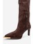 Vody Kahverengi Süet Dizüstü Fermuarlı Kadın Topuklu Çizme 4