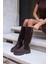 Dalila Kadın Siyah Gercek Deri Arka Lastık Fermuar Detay Xl Eva Taban Çizme 7