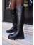 Giselle Kadin Siyah Gercek Suet Diz Ustu Yandan Fermuarli Çizme 3