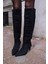 Alto Kadın Siyah Suet Topuklu Diz Ustu Çizme 3