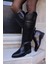 Antoneli Kadın Siyah Gercek Deri Dolgu Topuklu Çizme 3