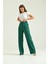 Kadın Pantolon Geniş Paça Likralı Cepli Düğmeli Kadın Pantolon Zümrüt - T019 1