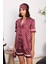 Saten Biyeli Kadın Pijama Takımı - 1325 Bordo 1