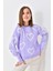 Kadın Kazak Kalp Desenli Yuvarlak Yaka Kazak Lila - 8103 1