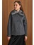 Yakası Çıkabilen Kürklü Kısa Kaban Koyu Gri 3158 1