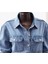 Kadın Çift Cep Kapaklı Düğmeli Lyocell Denim Relaxed Premium Kalite Orta Mavi Jean Gömlek 1