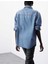 Kadın Çift Cep Kapaklı Düğmeli Lyocell Denim Relaxed Premium Kalite Orta Mavi Jean Gömlek 5