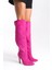 Ince Yüksek Topuklu Süet Diz Üstü Kadın Fuşya Uzun Çizme 2