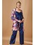 Kadın Saten Lacivert Çiçek Detaylı Sabahlıklı Pijama Takımı W.6N0K6.2RK.T.K.S 1