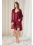 Kadın Bordo Saten Gelin 6'lı Çeyiz Seti Sabahlık & Gecelik & Pijama Şortlu Takım W8U6O7K0KKA 5