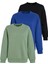 Mint Yeşili/siyah/saks Bisiklet Yaka Basic 3'lü Paket Sweatshirt MG2595 1