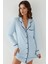 Kadın Ekstra Yumuşak Gömlek Yaka Mini Rahat Gecelik Bebek Mavisi 4