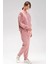 Kadın Uzun Kol Fermuarlı Cepli Lastikli Paça Pembe Polar Eşofman Takım C6T2N1 2