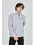 Erkek Gri Oversize Dik Yaka Yarım Fermuarlı Sweatshirt | Önü Baskılı 3 İplik İçi Şardonlu Kışlık 1