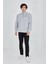 Erkek Gri Oversize Dik Yaka Yarım Fermuarlı Sweatshirt | Önü Baskılı 3 İplik İçi Şardonlu Kışlık 2