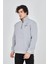 Erkek Gri Oversize Dik Yaka Yarım Fermuarlı Sweatshirt | Önü Baskılı 3 İplik İçi Şardonlu Kışlık 4