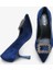 Lunvera Kadife Taşlı Tokalı Kadın Topuklu Ayakkabı Lacivert 3