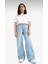 Kız Çocuk Koyu Mavi Mid Rise Wide Leg Jean Pantolon 2